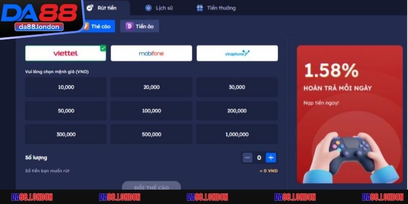 Hướng dẫn rút tiền tại DA88 qua Ngân hàng và ví điện tử